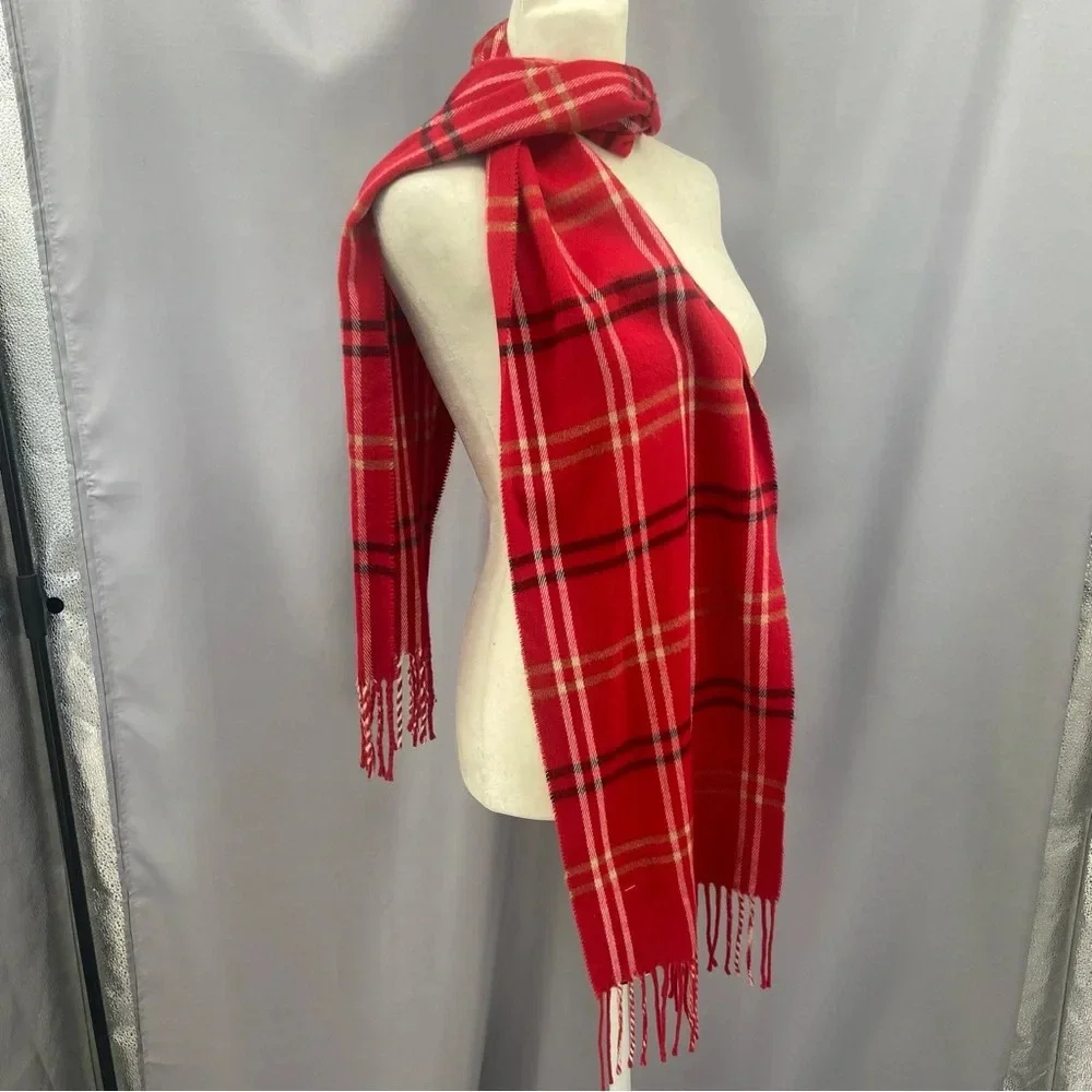 NWT Red Tartan Plaid Acrylic Scarf with Fringe Made in Italy